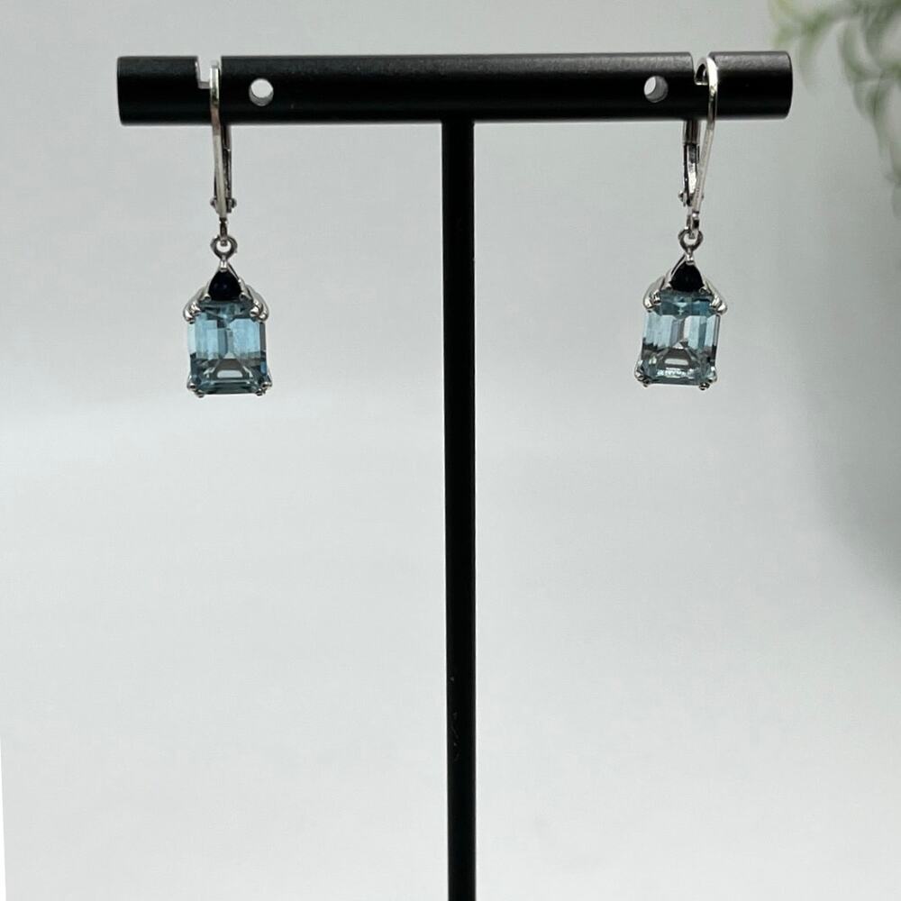 BBJ 925 Sterling Silver Emerald‎ Cut Blue Topaz Sm Sapphire Lever back Earrings